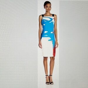 Milly Lou Lou Sheath Dress Abstract-Print White,Blue,Red Size 12